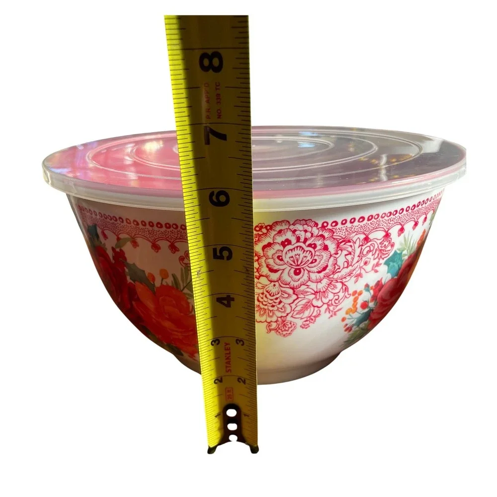 The Pioneer Woman Cheerful Rose Melamine Mixing Bowls Lids Set 10.5 In & 8 In